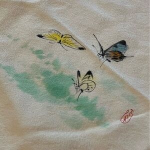 Japanese silk vintage hand painted handkerchief 12” square